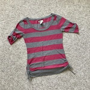 SO Pink Gray Striped Sweater Cinched Sides S